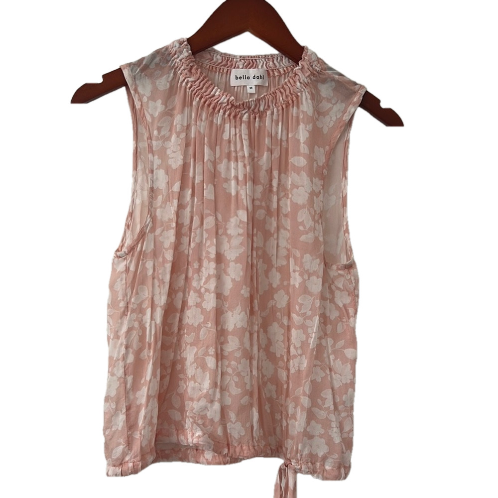 Pink Floral Sleeveless Blouse - Smocked Neck